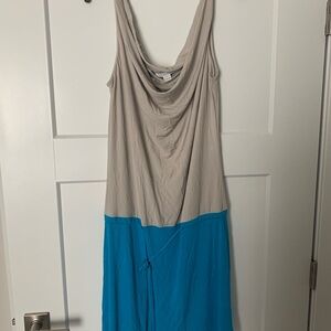 Two-Tone Sleeveless Dress - Beige and Blue